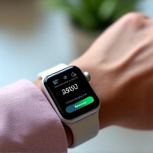 Zegarek Apple Watch na nadgarstku, wyświetlający dane o aktywności fizycznej.