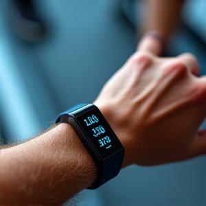 Opaska fitness Fitbit na bieżni, monitorująca tętno.