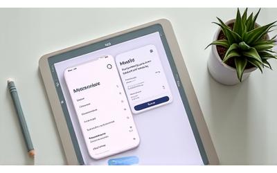 Ekran smartfona z aplikacjami do budżetowania i medytacji, leżący obok minimalistycznego laptopa.